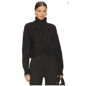 L'Academie‎ Los Angeles Large Naiser Cable Knit Cropped Turtleneck Sweater Black
